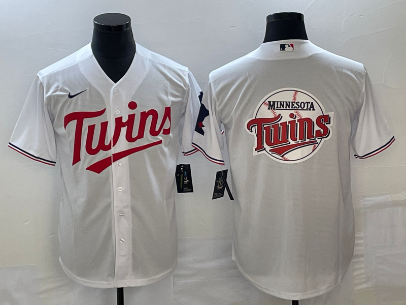 Men's Minnesota Twins White Team Big Logo Cool Base Stitched Jersey